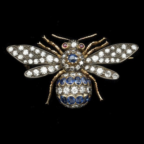 Victorian diamond and sapphire bee brooch