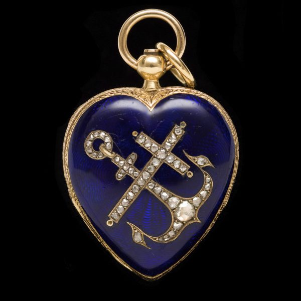 Victorian heart shaped gold and blue enamel pendant
