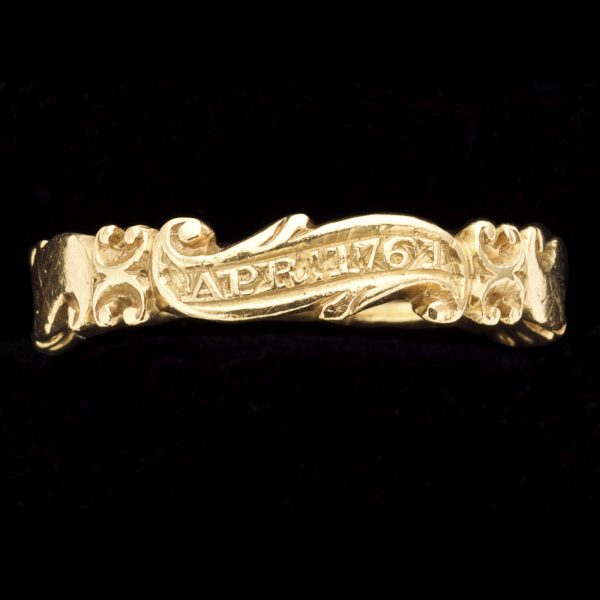 Georgian gold hoop ring with five scrolls engraved April 1