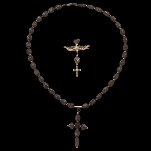 Victorian hair necklace with cross pendant 9ct gold