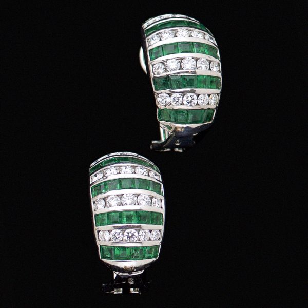 Platinum emerald and diamond clip earrings the emeralds total 1.84ct the diamonds 1ct