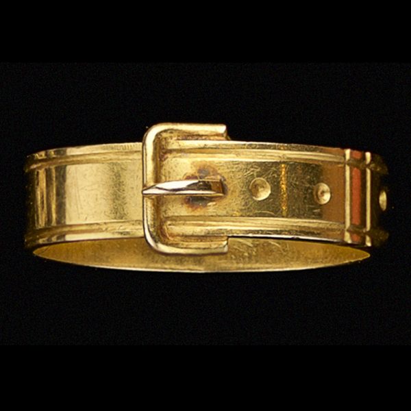 Victorian 15ct gold ring in the form of a belt and buckle symbolising the bond of friendship