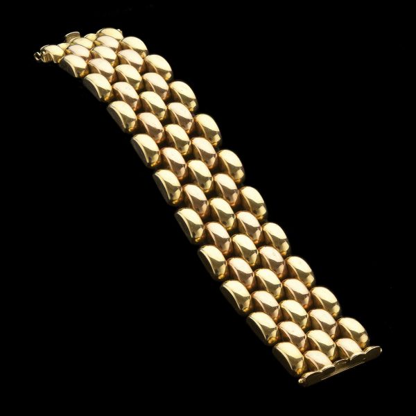 French Art Deco 18ct two colour gold five row link bracelet 78.3 gm