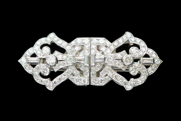 Diamond and platinum double clip brooch