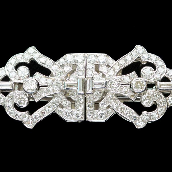 Diamond and platinum double clip brooch