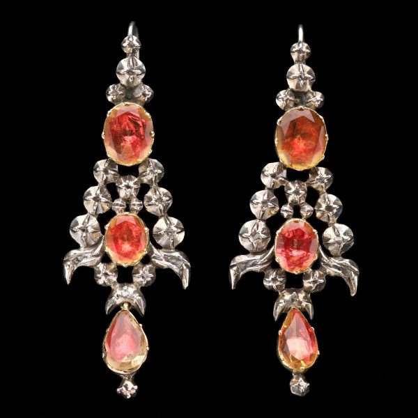 Spanish 18th century topaz & diamond earrings, silver settings