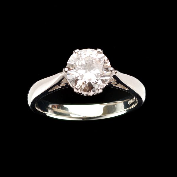 Classic diamond solitaire ring, the diamond 1.33ct, colour I/Vs2, in platinum coronet setting