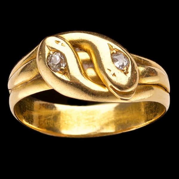 18ct gold snake ring with diamond set eyes