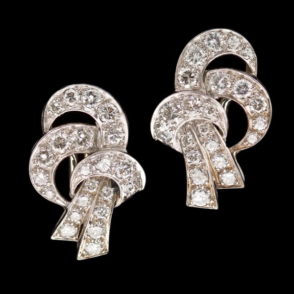 Art Deco platinum diamond set ear clips, c 1935