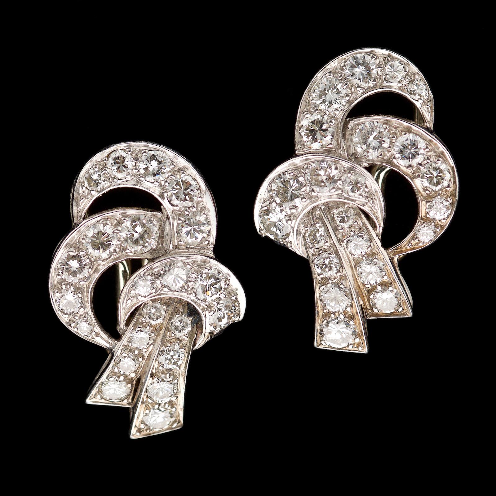 Art Deco diamond set ear clips - Anne Schofield Antiques