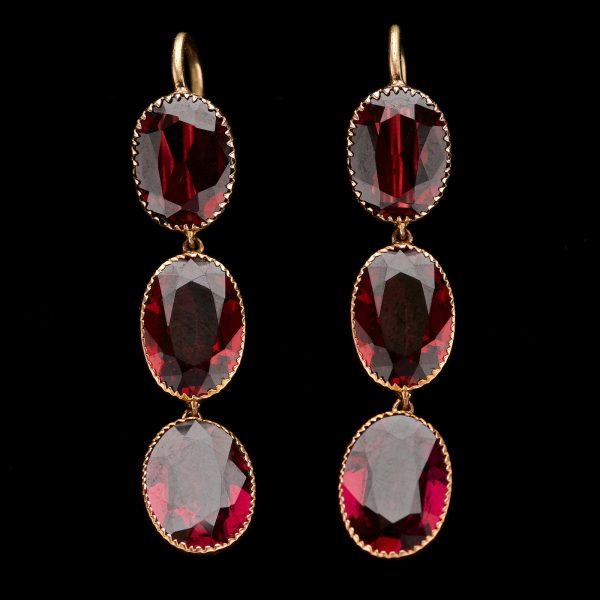 Garnet drop earrings 18ct gold fittings