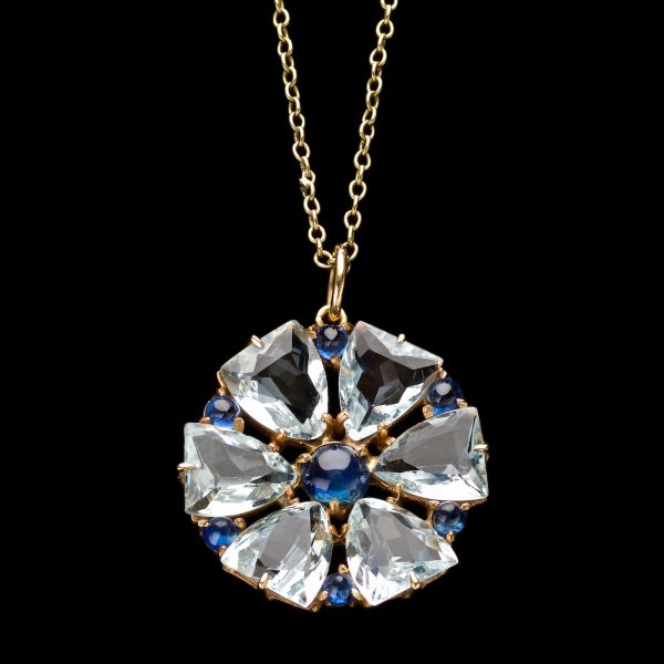 Aquamarine and sapphire flower pendant