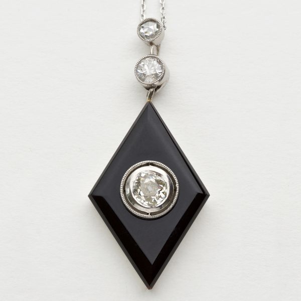 Art Deco diamond shaped pendant, 18ct white gold setting