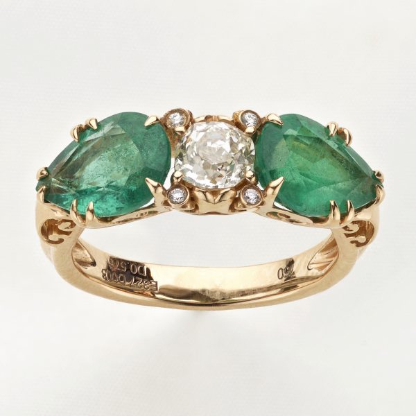 Emerald and diamond ring, the pear shaped emeralds =3.27ct