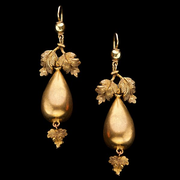 Victorian pinchbeck earrings with vine leaf decoration