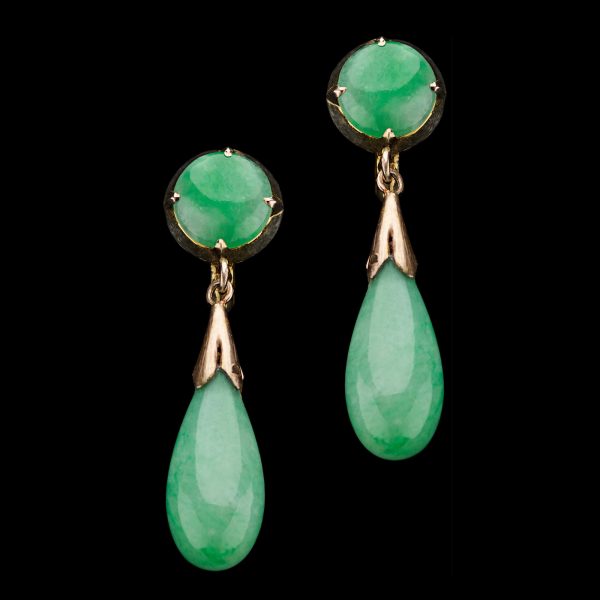 Jadeite drop earrings 14ct gold mounts with screw fittings