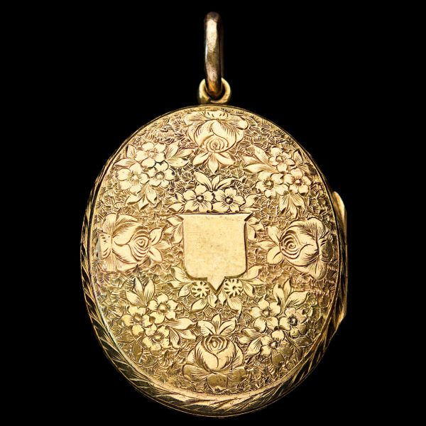 Victorian 15ct engraved gold hinged locket